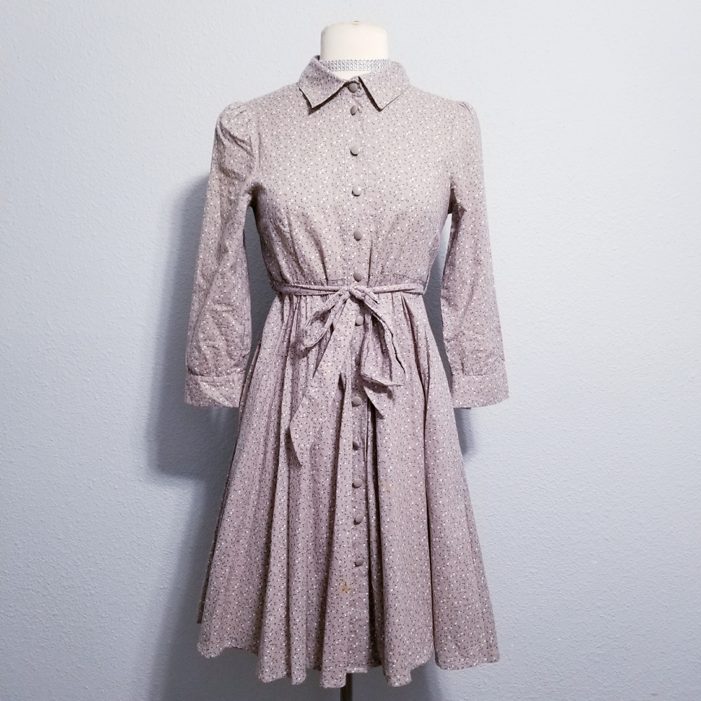 Cottagecore Floral Gray Button-Up Dress Size 34 XS